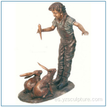 Vida tamaño chica bronce estatua de conejo
